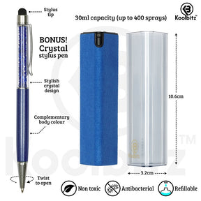 2 in 1 blue screen cleaner with protective cover, 30 ml  capacity, 10.6cm x 3.2 cm, with bonus blue crystal stylus pen